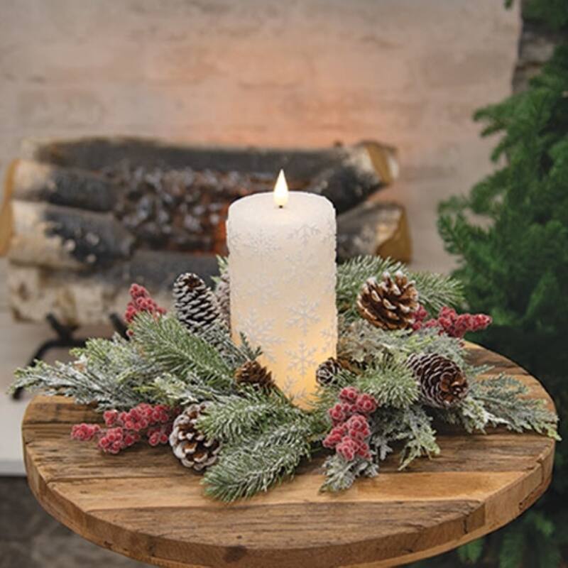 Sparkling White Snowflake LED Timer Pillar Candle Winter Decor
