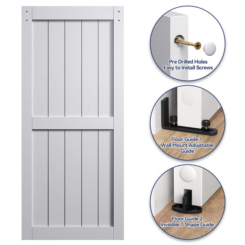 Sanding 30in./32in./36in./42in./48in.x 84in.MDF Barn Door With Sliding Hardware Kit ,Covered with Water-Proof PVC Surface - 32in.x 84in. - White