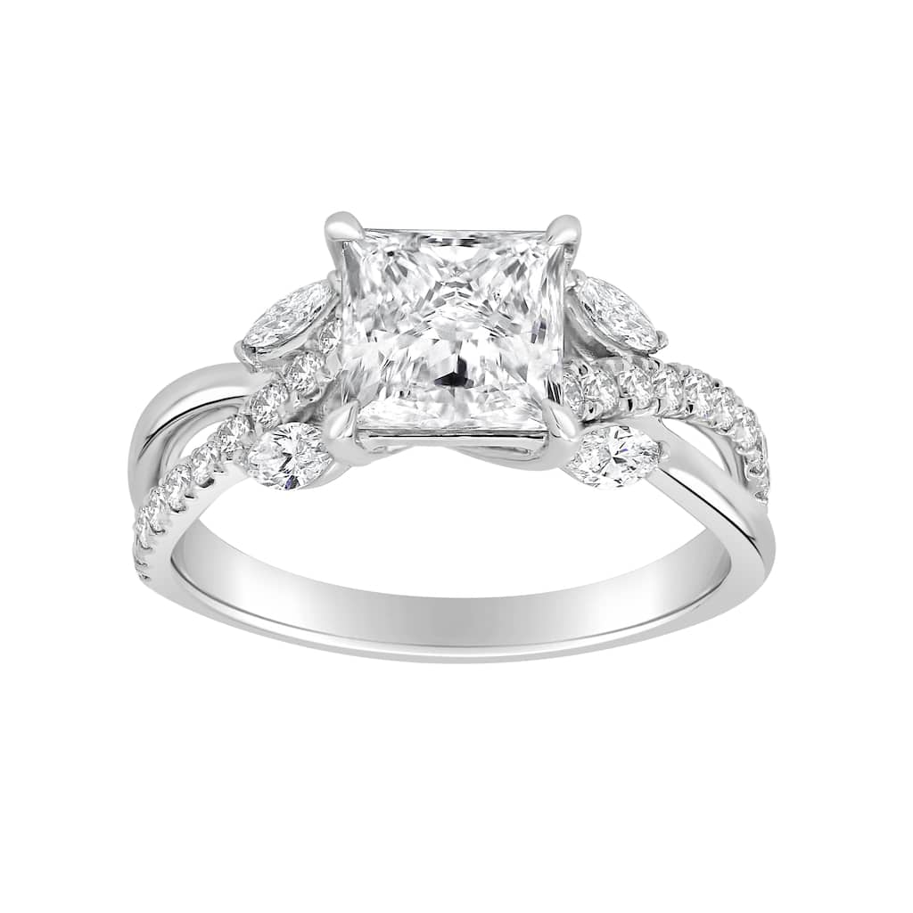 Auriya 14k Gold 5 3/5ctw Princess Lab grown Twisted-Shank Diamond Engagement Ring (E-F VS)