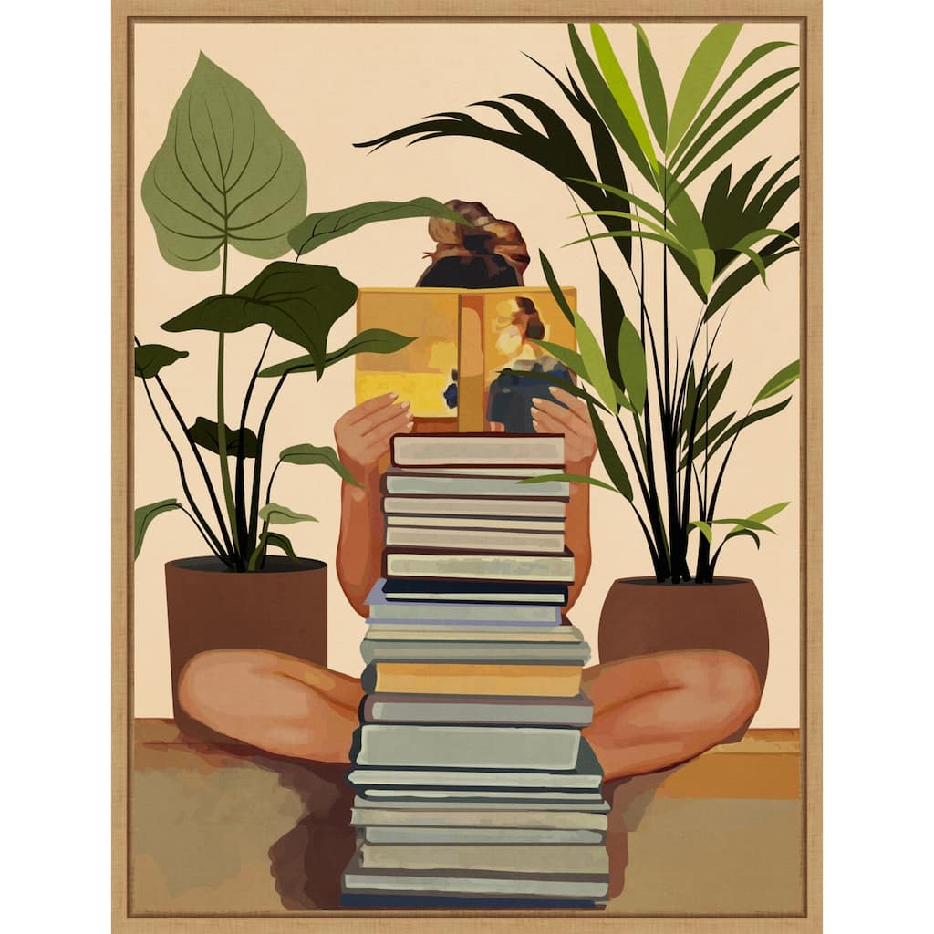 Book Lover by City Art (23 x 30 in.), Framed Canvas Wall Art Print