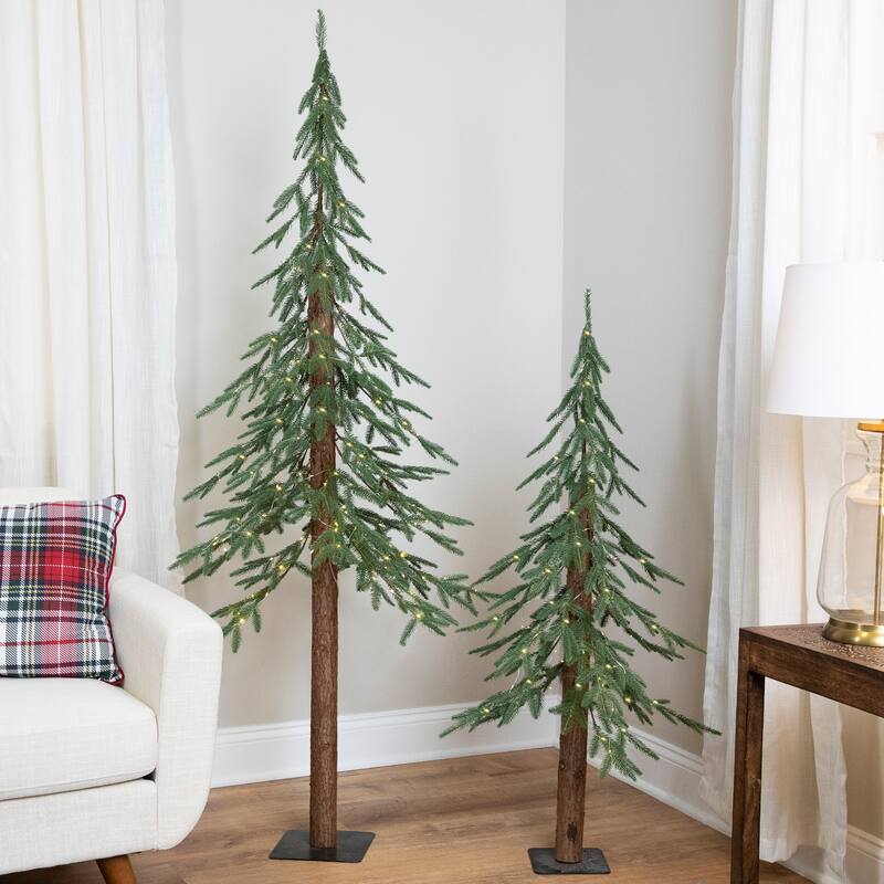 Pre-Lit Medium Alpine Artificial Christmas Tree - 6' - Clear LED Lights - 6 Foot