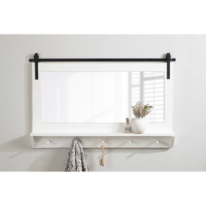 Kate and Laurel Cates Framed Wall Mirror with Shelf and Hooks