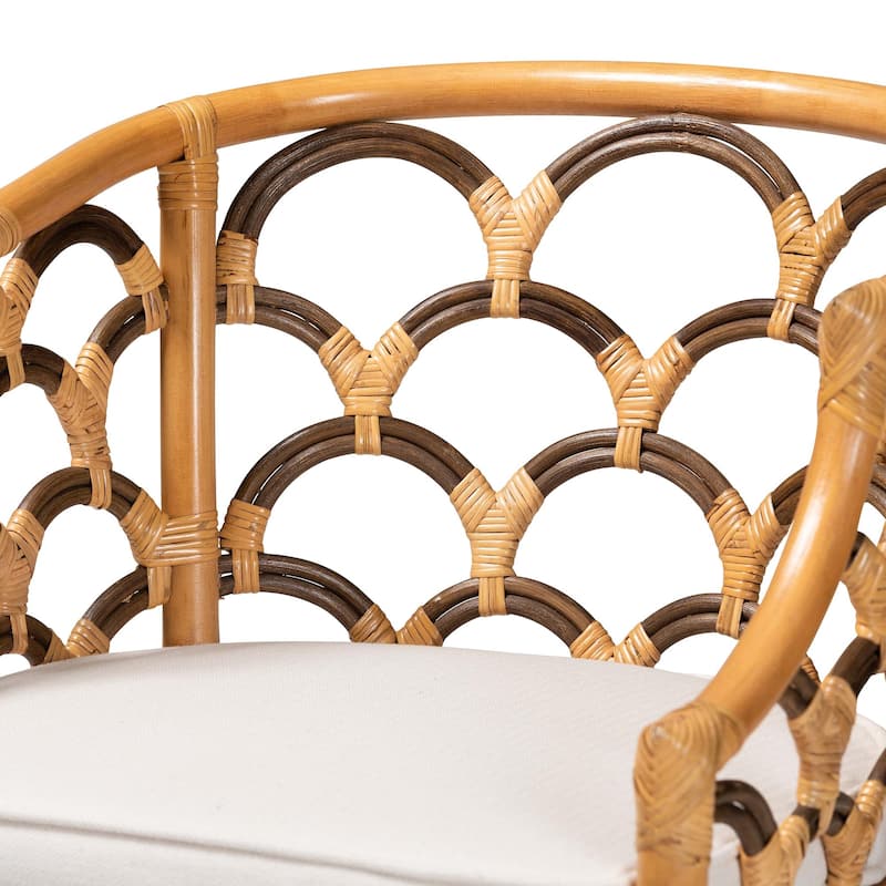 Veneto Modern Bohemian Light Honey and Dark Brown Rattan Bar Stool