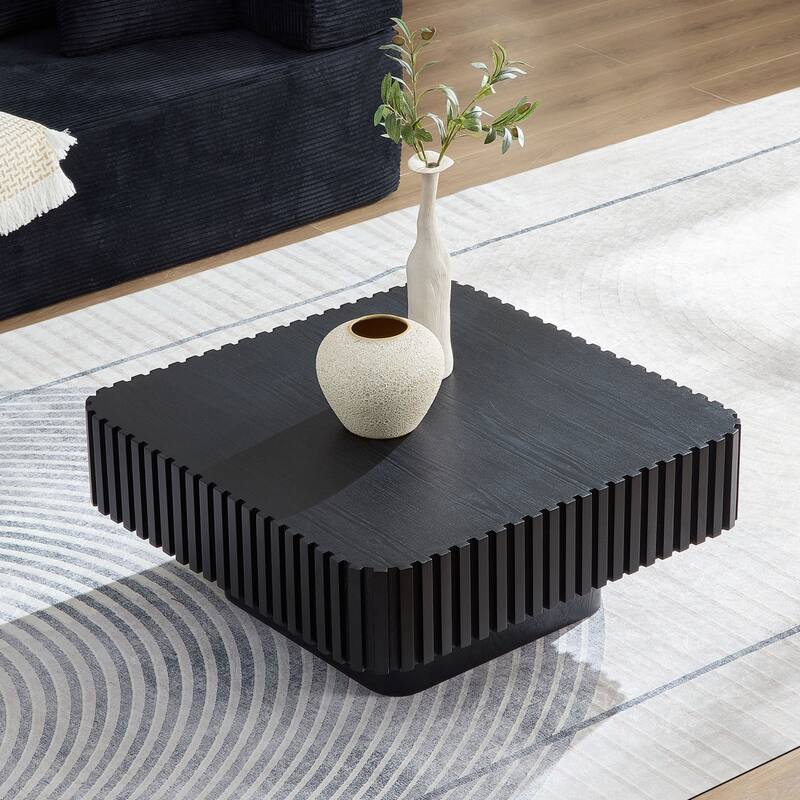 Modern Handcraft Drum Square Wooden Coffee Table - Black - 31.5" x 31.5" x 13.78"