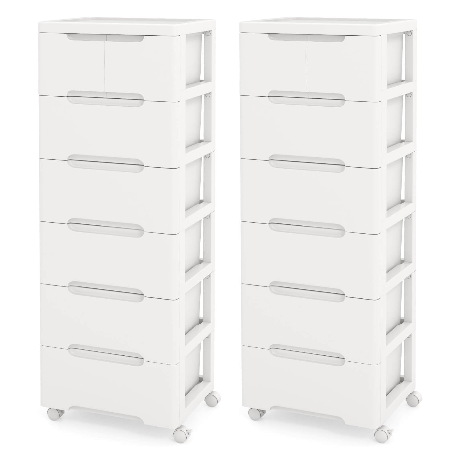 1/2 PCS 7-Drawer Plastic Storage Cart w/ 4 Universal Wheels Cabinet