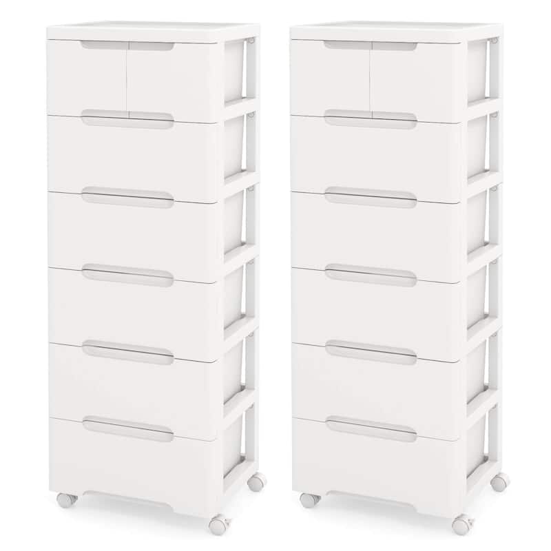 Costway 2 PCS 7-Drawer Plastic Rolling Storage Cart with 4 Universal - See Details - White