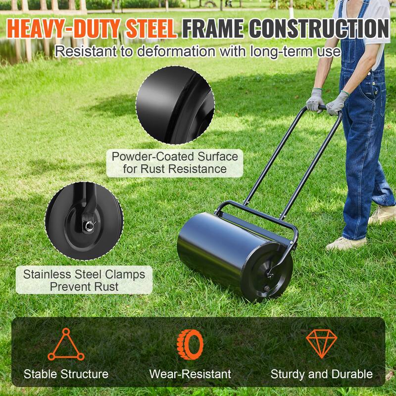 Lawn Roller, Sand/Water Filled Yard Roller, Steel Sod Roller with Easy-turn Plug and U-Shaped Ergonomic Handle