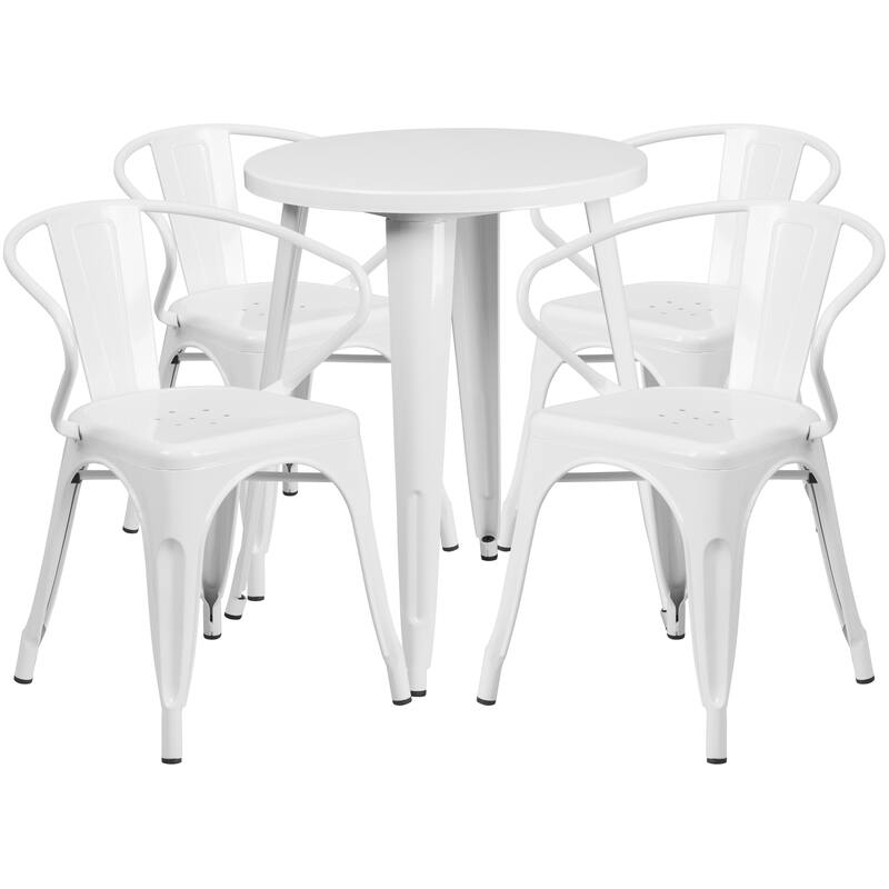 24'' Round Metal Indoor-Outdoor Table Set with 4 Arm Chairs