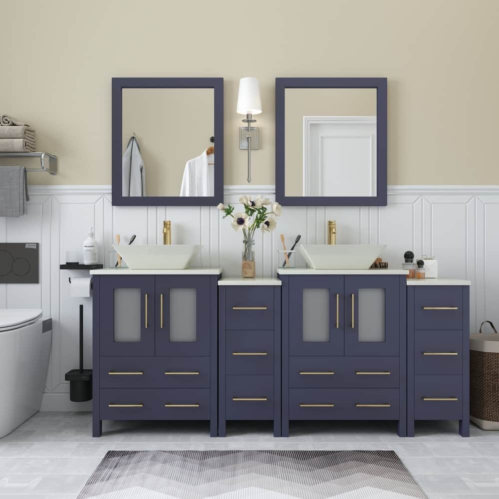 Vanity Art 72" Double Sink Bathroom Vanity Set with Engineered Marble Top and Free Mirror - 72 W X 18.5 D X 31.1 H