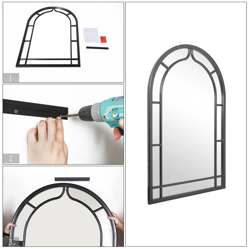 Arch Window Wall Mirror Bathroom Vanity Mirror - Black - 47.2'' H X 31.5" W x 1.1" D