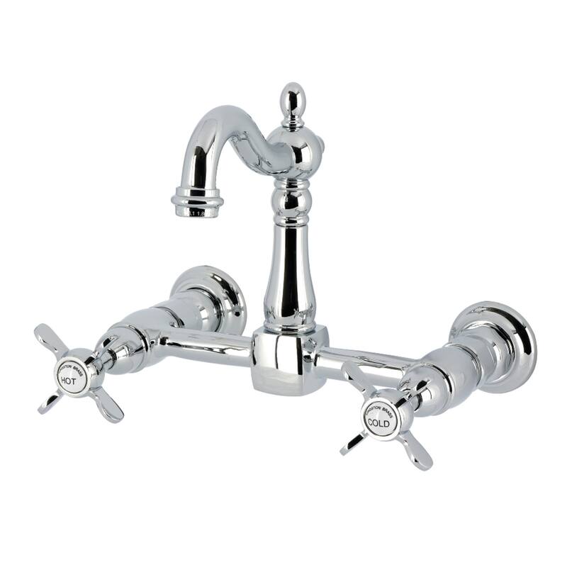 Kingston Brass Essex Double-Handle Wall-Mount Pre-Rinse Bridge Kitchen Faucet - Polished Chrome