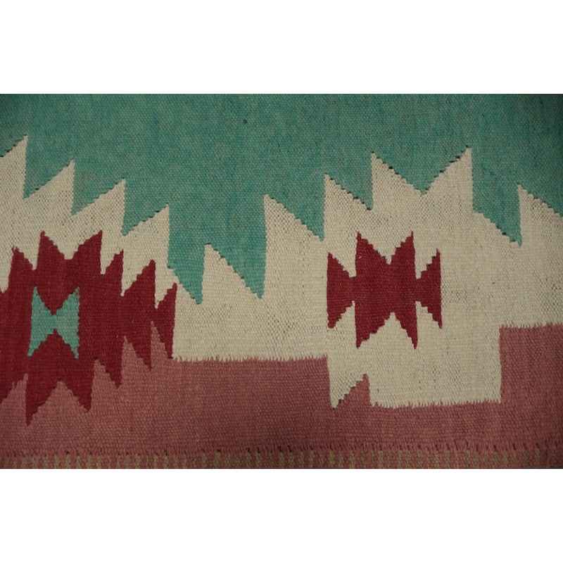 Hand Woven Oriental 100% Wool Carpet Southwestern Tribal Multi-Colored Kilim Runner Rug - 14' 10'' X 4' 9''