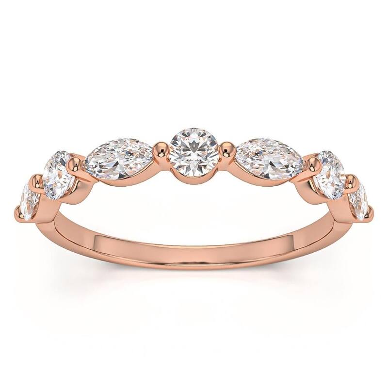 1Ct Marquise & Round Diamond Wedding Ring in White, Yellow, or Rose Gold