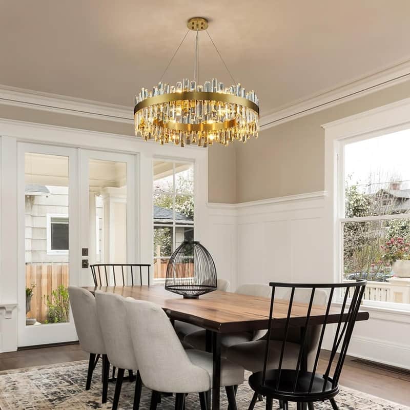 32 in. Brass Modern Crystal Chandelier 2-Tier Gold Glam Chandelier Luxury Kitchen Island Pendant Light for Living Dining Room