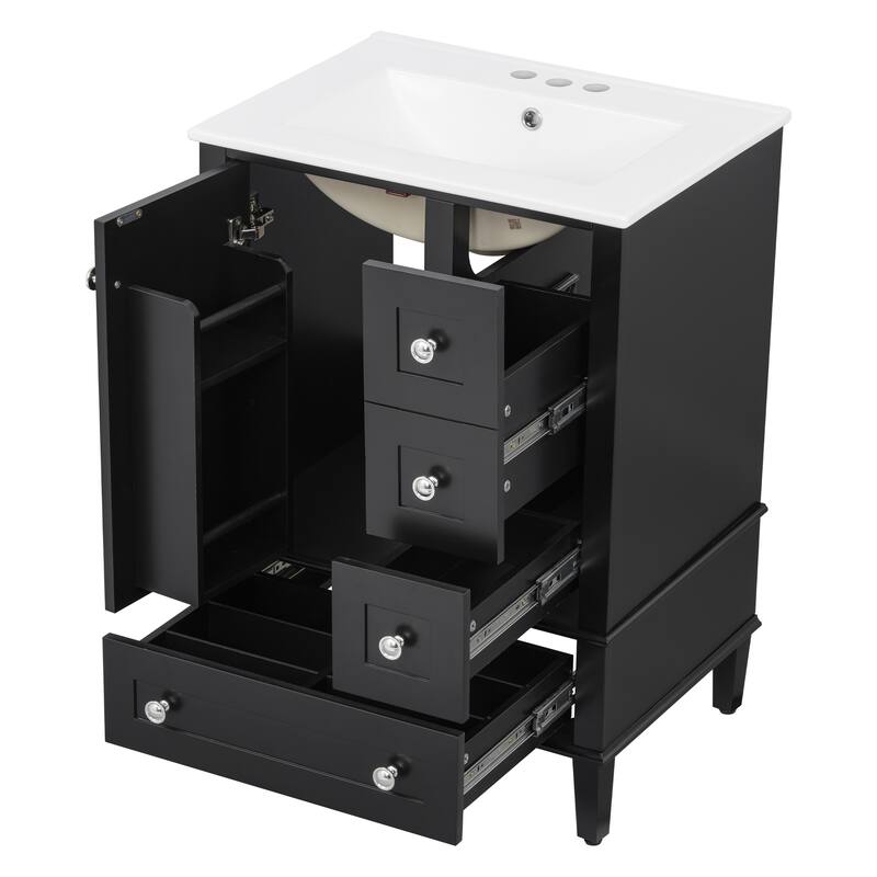 24 Inch Single Sink Bathroom Vanity, Integrated Ceramic Basin Bathroom Storage Cabinet