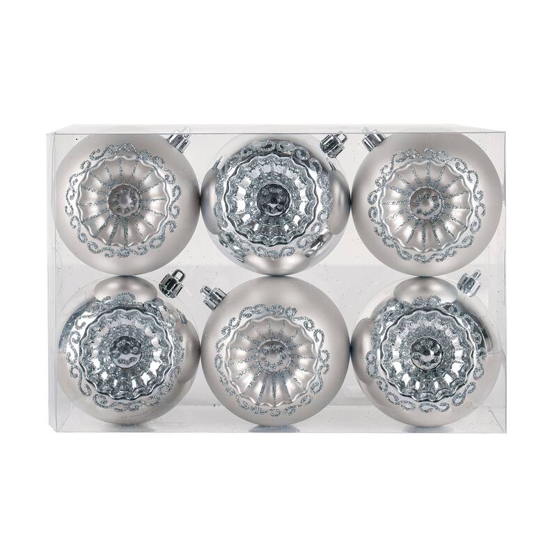 National Tree Company 6-Piece Shatterproof Glittering Silver Ornaments - 3 in