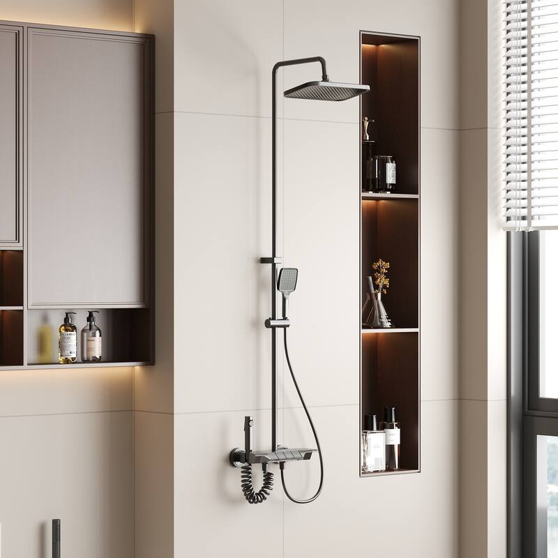 Gunmetal Rainfall Shower System with Handheld Shower 4 Function Shower Faucet Set Wall Mounted Bathroom Shower Column System
