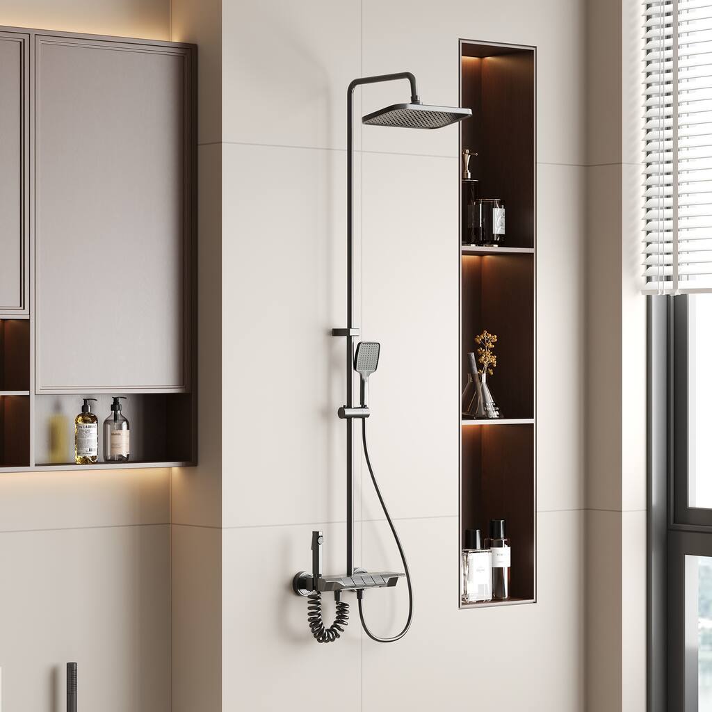 Gunmetal Rainfall Shower System with Handheld Shower 4 Function Shower Faucet Set Wall Mounted Bathroom Shower Column System