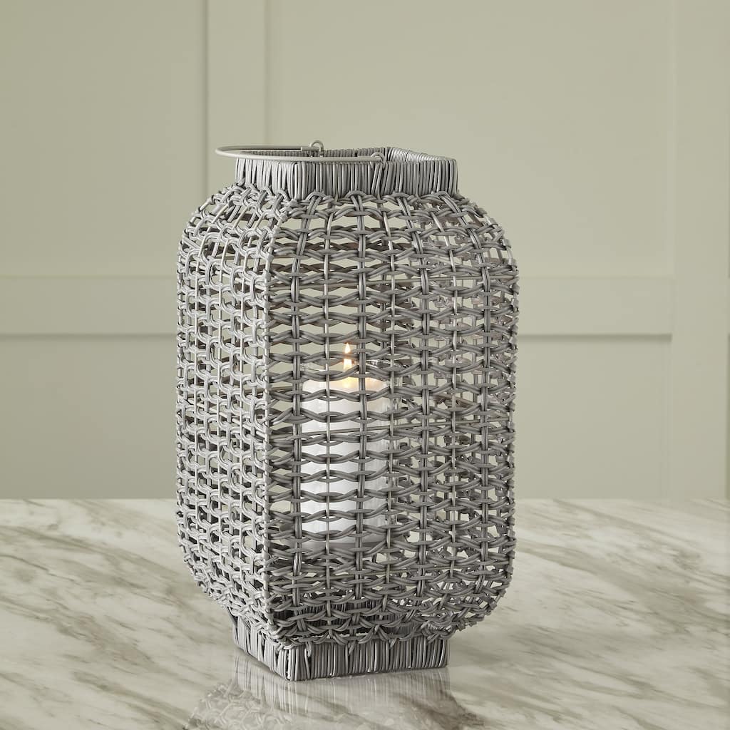 Ashley Furniture Evonne Antique Gray Lantern - 9"W x 9"D x 17"H