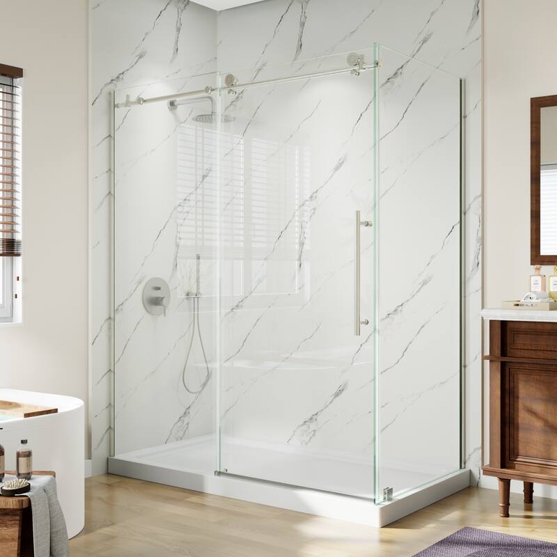 Modland 56-60" Sliding Shower Door, 5/16" ANSI Glass, 304 Stainless Steel Hardware, Leak-Proof, k Matte Black/Brushed Nickel