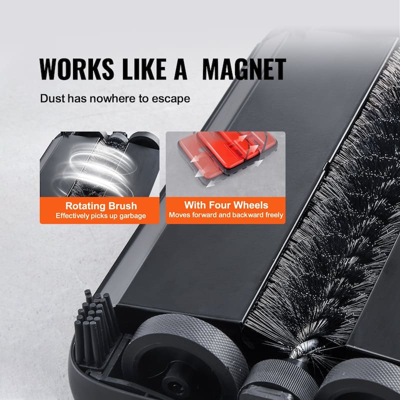 Carbon Steel Manual Carpet Sweeper with 7.87in Brush and Easy Dustbin - 44.1 x 9.1 x 6.3 inch