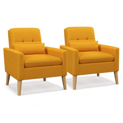 Gymax 2 PCS Mid-century Modern Accent Chair Linen Fabric Reading