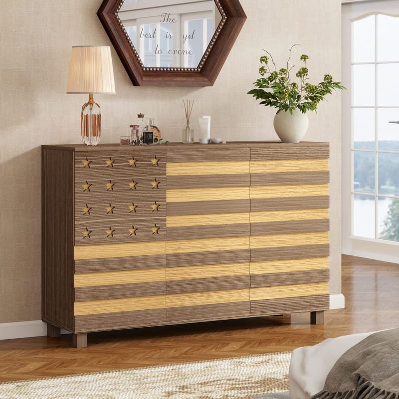 Modern 55" Buffet Sideboard Cabinet Storage with Hand Carved Craftsmanship Featuring 2 Drawers and 3 Doors - Brown