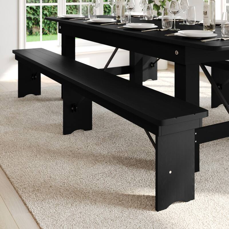 8' x 12" Antique Rustic Solid Pine Folding Farm Bench with 3 Legs