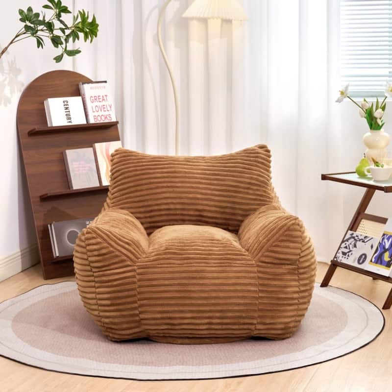 Oversized Lounge Chair Bean Bag Chair for Adults and Kids, Corduroy Fabric Arm Chair Floor Couch Single Sofa Chair - Brown