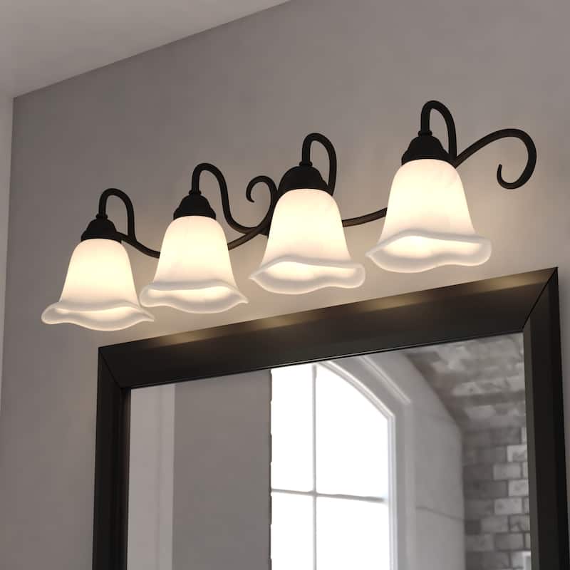 VAXCEL Bella Matte Black Bathroom Vanity Lighting Wall Fixture, White Alabaster Glass Shade, Dimmable, LED Compatible - Matte Black - 37.5-in W x 9-in H x 8.25-in D
