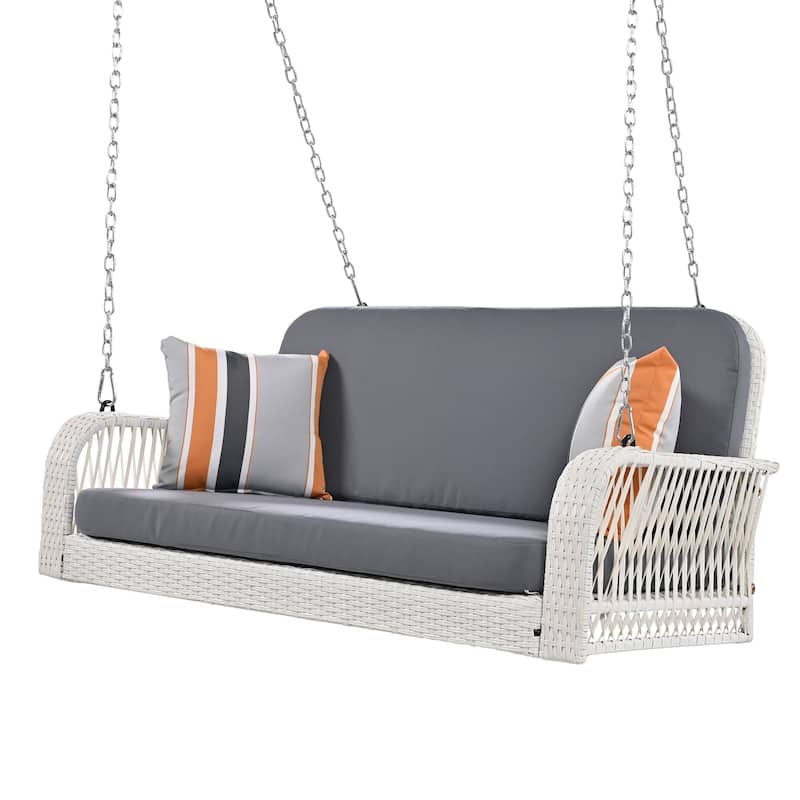 Roomfitters PE Wicker Porch Swing, 2-Seater Hanging Bench With Chains, Patio Furniture Swing For Backyard Garden Poolside