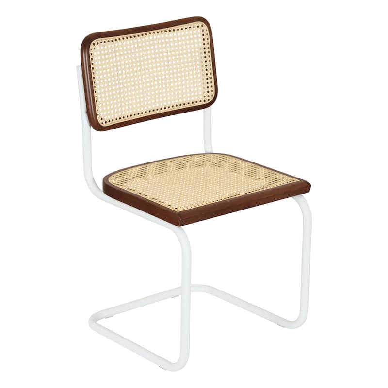 Breuer Chair Company Marcel Breuer Cesca Cane Cantilever Side Chair w/ White Steel Frame (Various Wood & Cane Colors) - Walnut & Natural