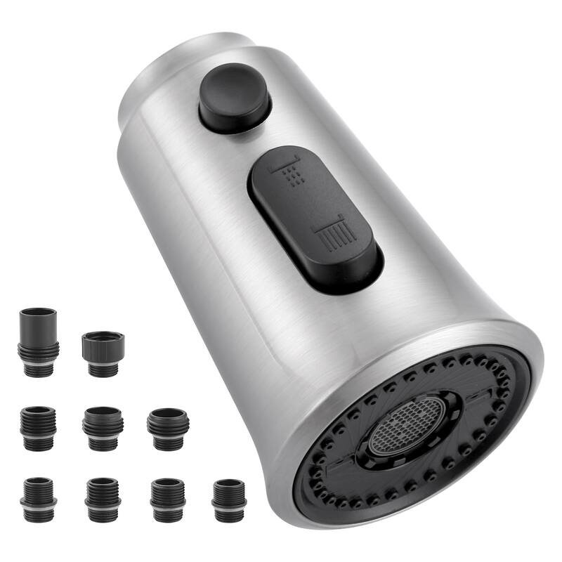 WOWOW Pull Down Kitchen Faucet Spray Head with 9 Adapters Kit - Brushed Nickel