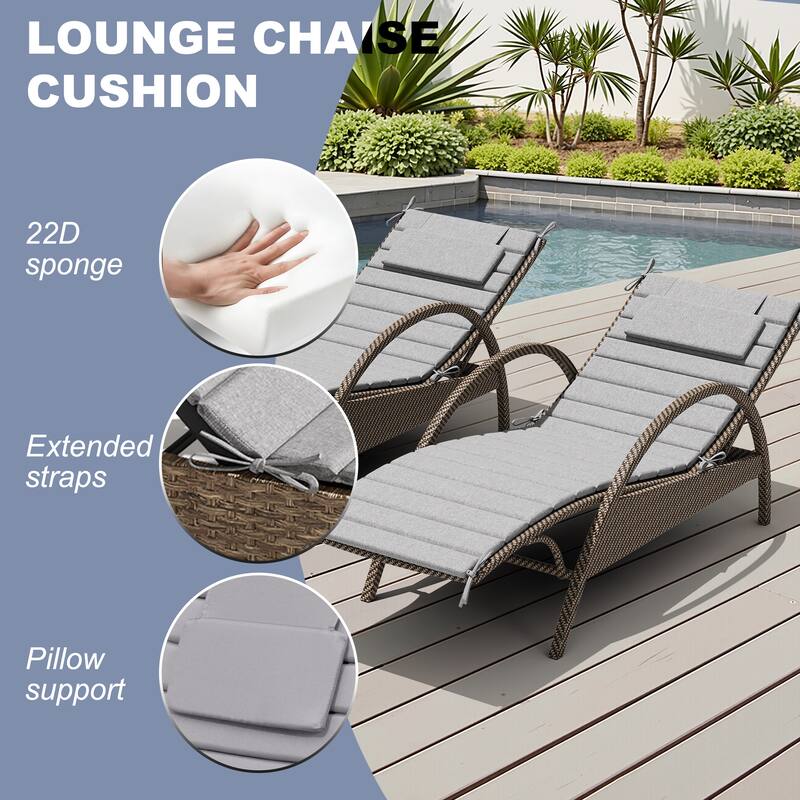 Outdoor Patio Chaise Lounge Cushions Pad with Straps