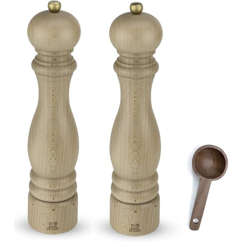 Peugeot Paris u'Select Salt & Pepper Mill, Gift Set, Natural -With Wooden Spice Scoop (12 Inch) - natural - 3 Piece