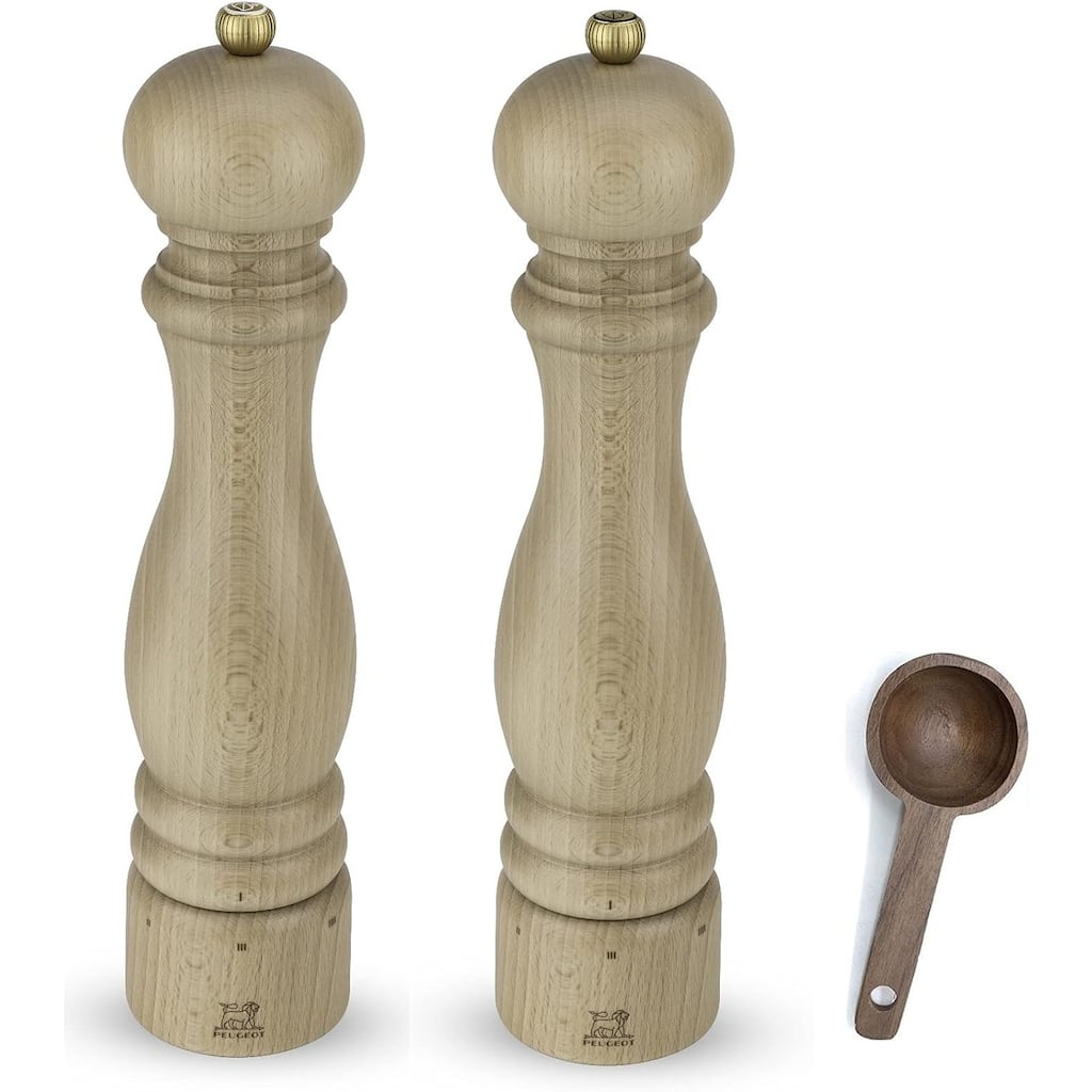 Peugeot Paris u'Select Salt & Pepper Mill, Gift Set, Natural -With Wooden Spice Scoop (12 Inch)