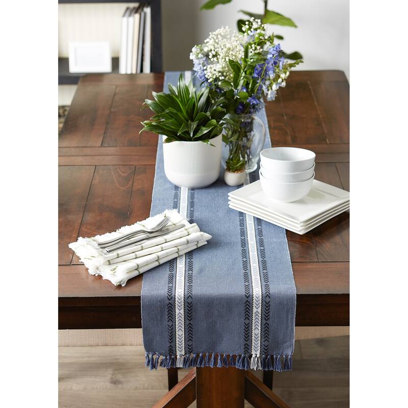DII Dobby Striped Fringe Ribbed Table Runner