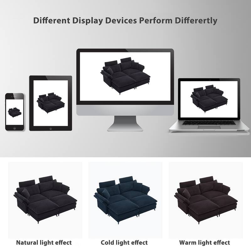 85.8" Corduroy Sectional Sofa with Ottomans, Flared Arms Loveseat, Convertible Sleeper Couch Modern Modular Sofa Bed