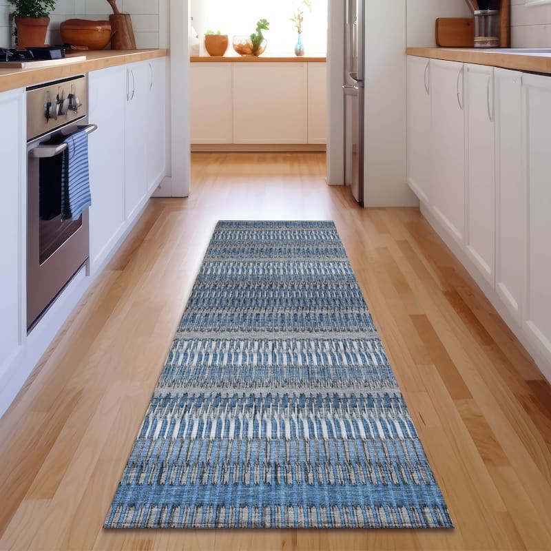 Premium Washable Super Soft Modern Stripe Mayfield Rug - Blue - 2' 3" x 7' 6" - Runner