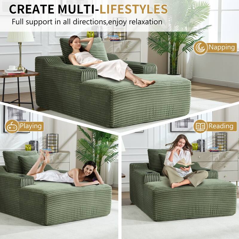 67" Chaise Lounge Chair 9.9'' Wide Armrest Indoor Corduroy Oversized Sleeper Sofa