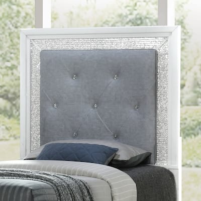 Reflections Pearl White Rhinestone Upholstered Panel Headboard with Lights - King, Queen, Full, Twin