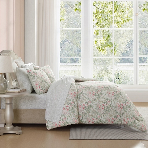 Laura Ashley Arden Floral Reversible Comforter Set, Pink/Sage