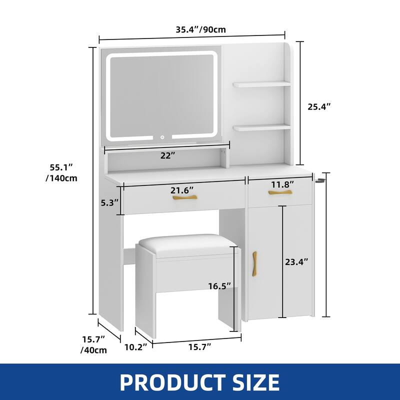 Vanity Desk with LED Mirror Power Strip