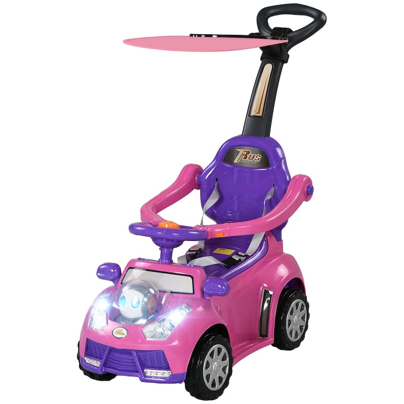 Qaba Push Car for Kids 1-3 Years, 3-in-1 Ride-On Sliding Car with Music, Horn, and Removable Handle