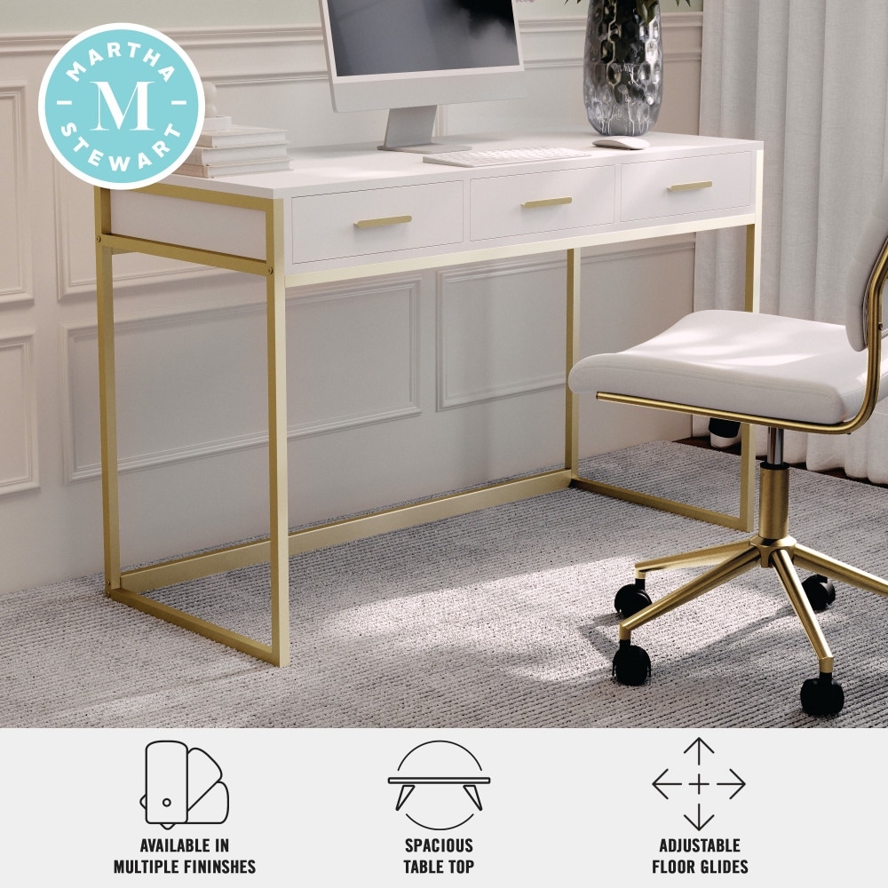 Martha Stewart 3 Drawer Home Office Desk with Metal Frame and Hardware
