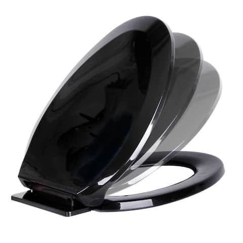 Black Plastic Elongated Toilet Seat Easy Soft Close No Slam Ergonomic Oval Toilet Seat Lid with Seat Bumpers Renovators Supply