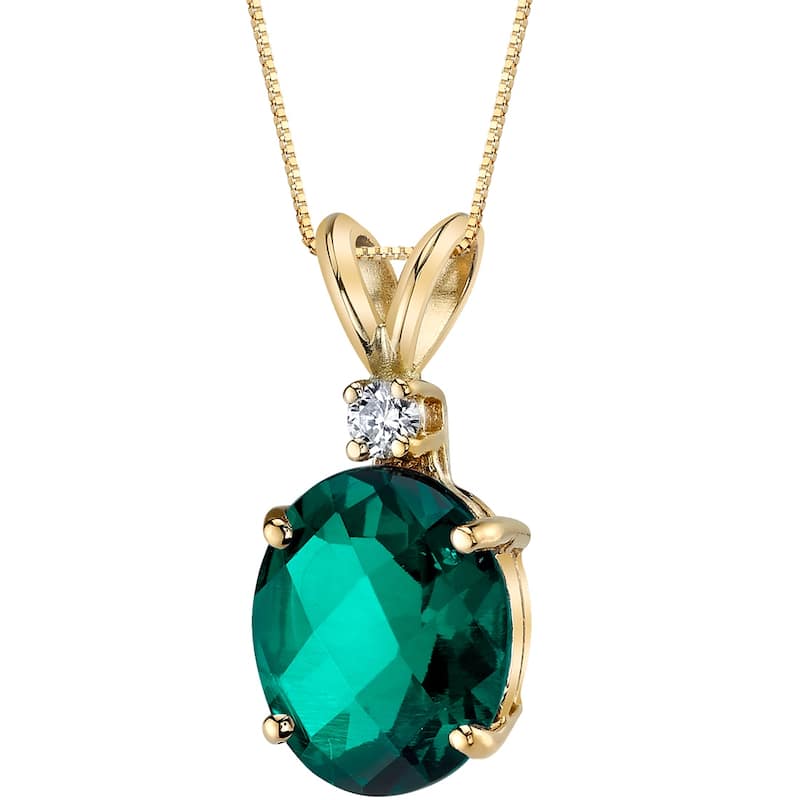 14k Yellow Gold Oval Shape 2.50 cts Created Emerald Diamond Pendant