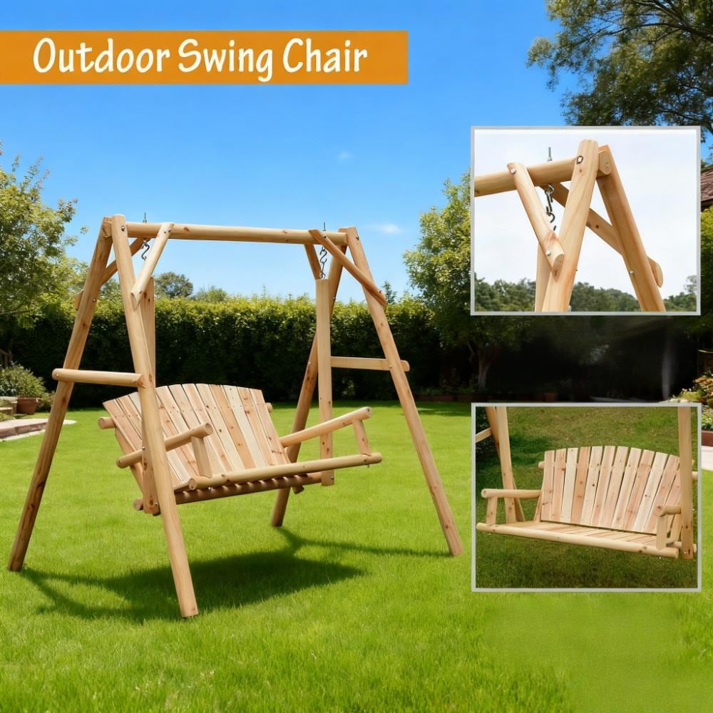 Two Seat Wooden Swing Bench With Ergonomic Design And Stable A Frame Construction For Garden