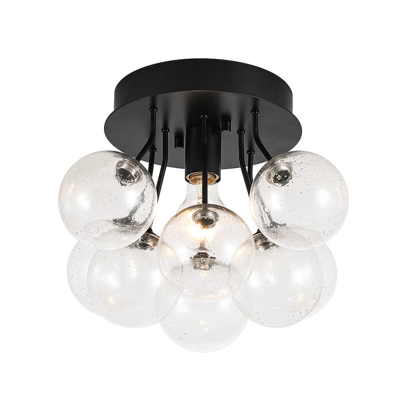 Modern Clear Seeded Glass Globe Bubble Semi Flush Ceiling Light