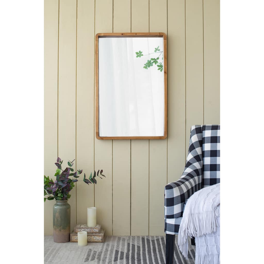 24"x36" Rectangle Wood Mirror, Farmhouse Wall Decor for Living Room Bedroom Entryway - Brown